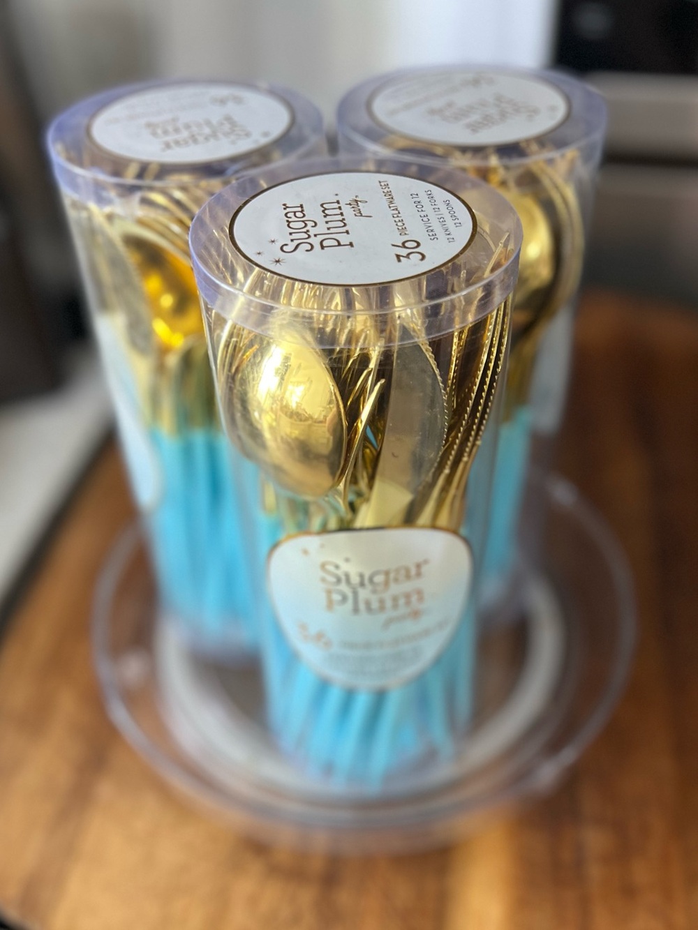 🎁NIB Sugar Plum baby blue and gold metallic Party Utensil set FREE 🎁